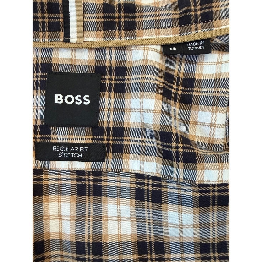 HUGO BOSS Regular‎ Fit Stretch Plaid Shirt XS Beige Black Long Sleeve - Picture 4 of 8